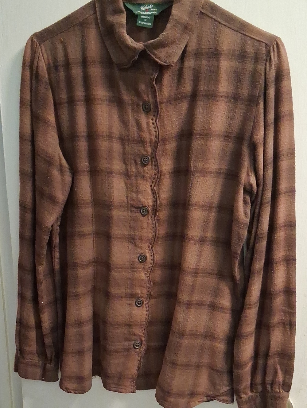 Woolrich Flannel Brown Plaid Button-Down Womens Shirt Vintage